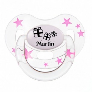 Chupete Regalos Fucsia/Transparente con Estrellas