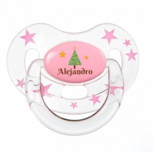 Chupete Árbol de Navidad Rosa/Transparente con Estrellas