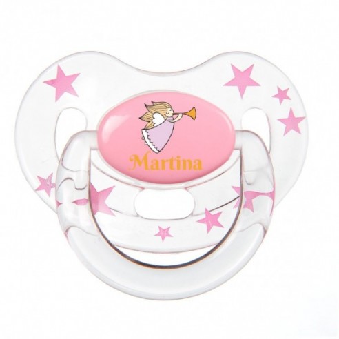 Chupete Ángel Anunciador Rosa Rosa/Transparente con Estrellas