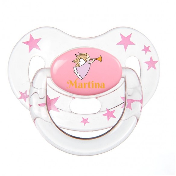 Chupete Ángel Anunciador Rosa Rosa/Transparente con Estrellas