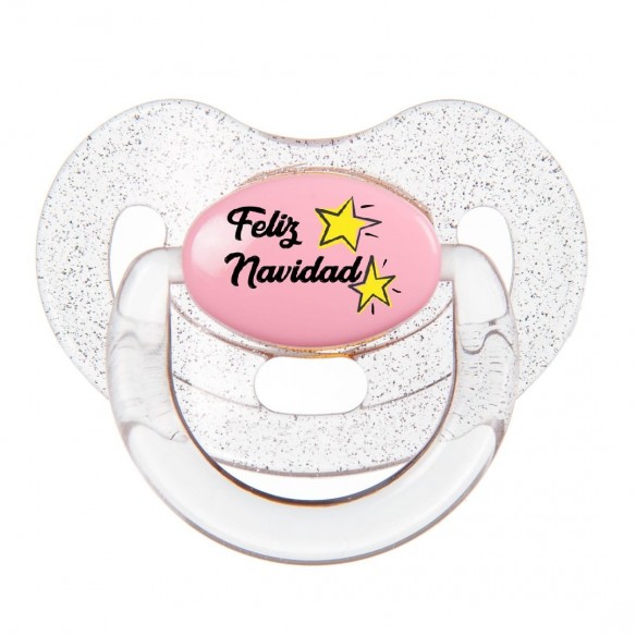 Chupete Feliz Navidad Rosa con Purpurina