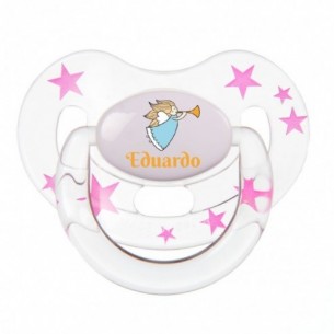 Chupete Ángel Anunciador Azul Fucsia/Transparente con Estrellas