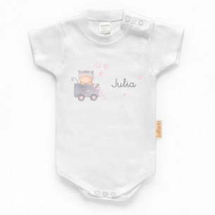 Body Carrito Rosa con Nombre Personalizado - Manga Corta