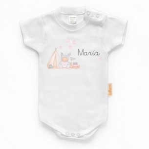 Body Teepee Rosa con Nombre Personalizado - Manga Corta