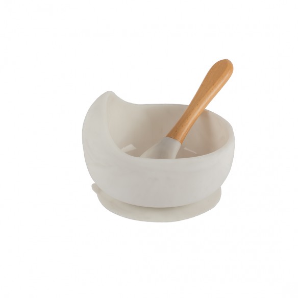 Bol Silicona con cuchara madera - Blanco