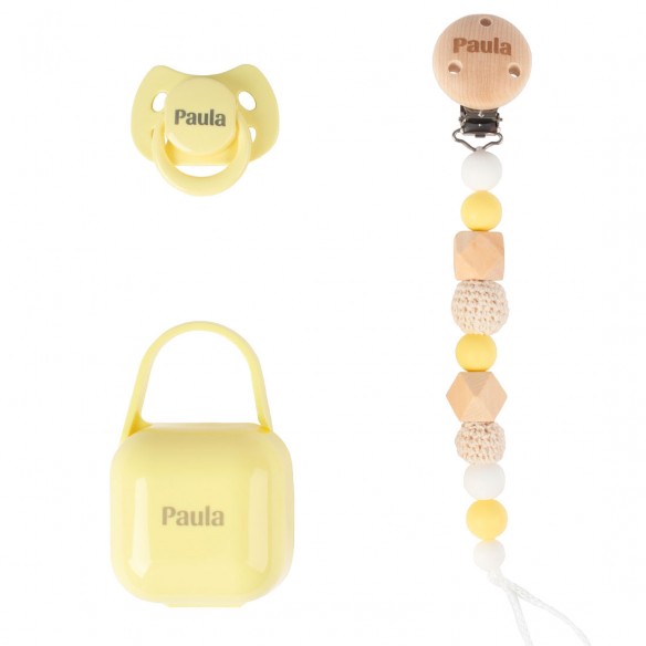 Pack COCO - Amarillo (Chupete + Cadena Silicona + Portachupete)