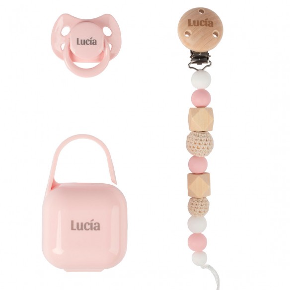 Pack COCO - Rosa (Chupete + Cadena Silicona + Portachupete)
