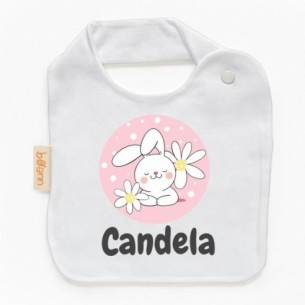 Babero Conejo Rosa con Nombre Personalizado