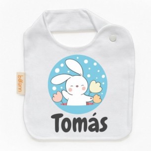 Babero Conejo Azul con Nombre Personalizado
