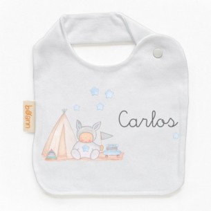 Babero Teepee Azul con Nombre Personalizado