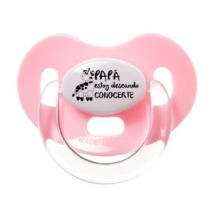 Chupete con la frase "PAPÁ estoy deseando CONOCERTE" - Rosa