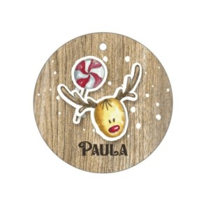 Bola de Navidad  Madera Marrón Personalizada - Reno Rudolf