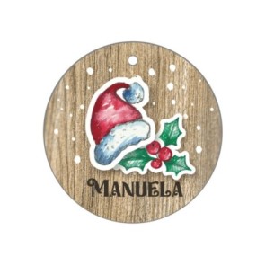 Bola de Navidad  Madera Marrón Personalizada - Gorro de Papá Noel