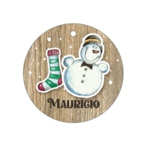 Bola de Navidad  Madera Marrón Personalizada - Muñeco de Nieve