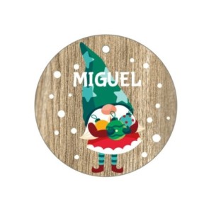 Bola de Navidad  Madera Marrón Personalizada - Duende con Gorro Verde