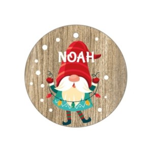 Bola de Navidad  Madera Marrón Personalizada - Duende con Gorro Roio