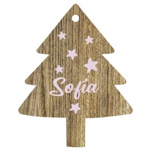 Bola de Navidad Madera Marrón Personalizada - Árbol Rosa
