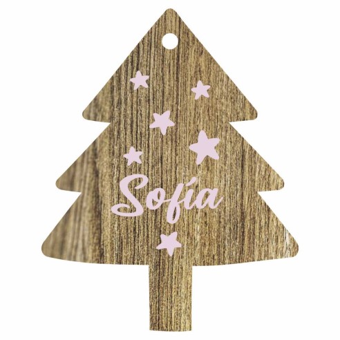 Bola de Navidad Madera Marrón Personalizada - Árbol Rosa