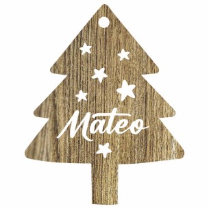 Bola de Navidad Madera Marrón Personalizada - Árbol Blanco