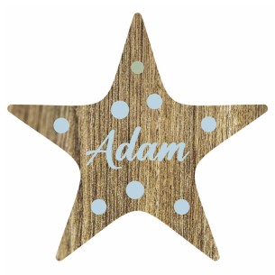 Bola de Navidad Madera Marrón Personalizada - Estrella Azul