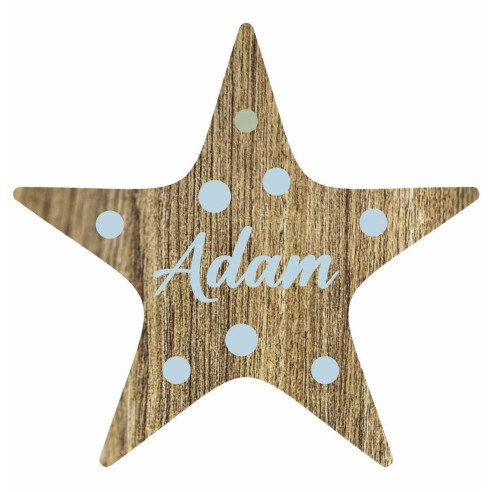 Bola de Navidad Madera Marrón Personalizada - Estrella Azul