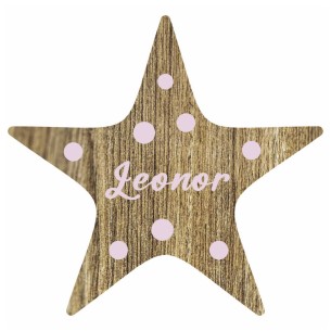 Bola de Navidad Madera Marrón Personalizada - Estrella Rosa