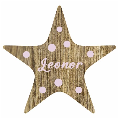 Bola de Navidad Madera Marrón Personalizada - Estrella Rosa