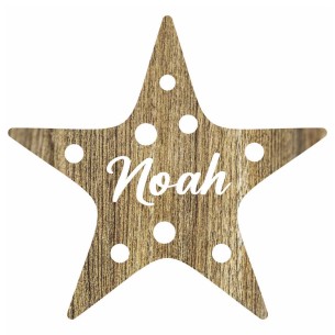 Bola de Navidad Madera Marrón Personalizada - Estrella Blanca