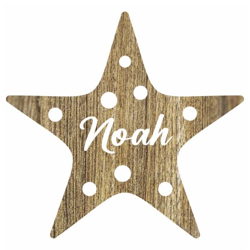 Bola de Navidad Madera Marrón Personalizada - Estrella Blanca