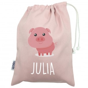 Talega mini con asas CERDO rosa 02