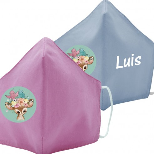 Mascarilla de tela BAMBI azul y rosa