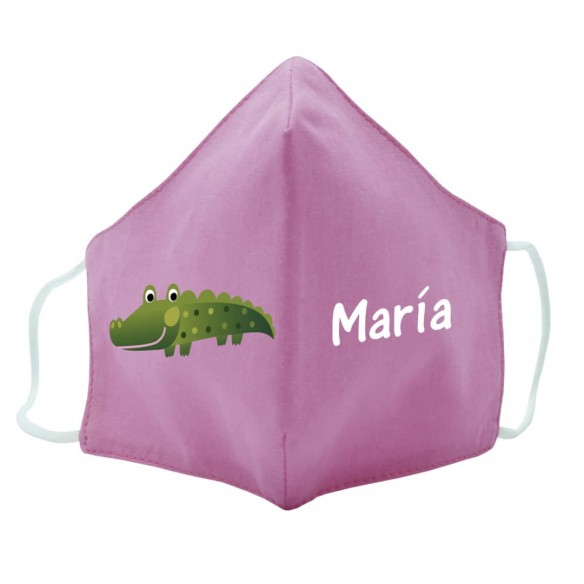 Mascarilla de tela COCODRILO rosa 02