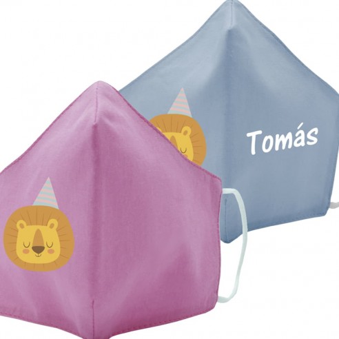 Mascarilla de tela LEON azul y rosa