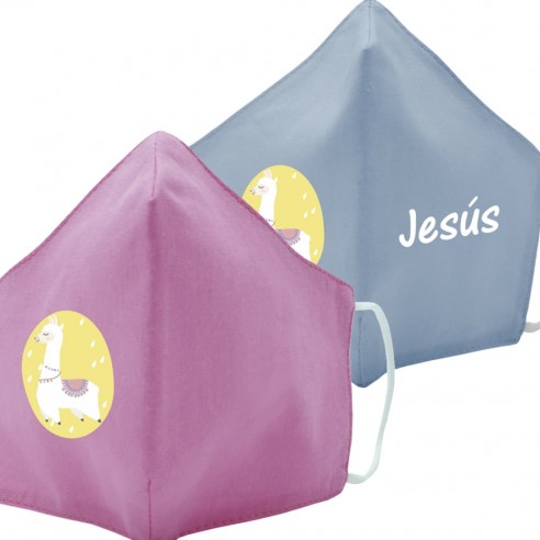 Mascarilla de tela LLAMA azul y rosa