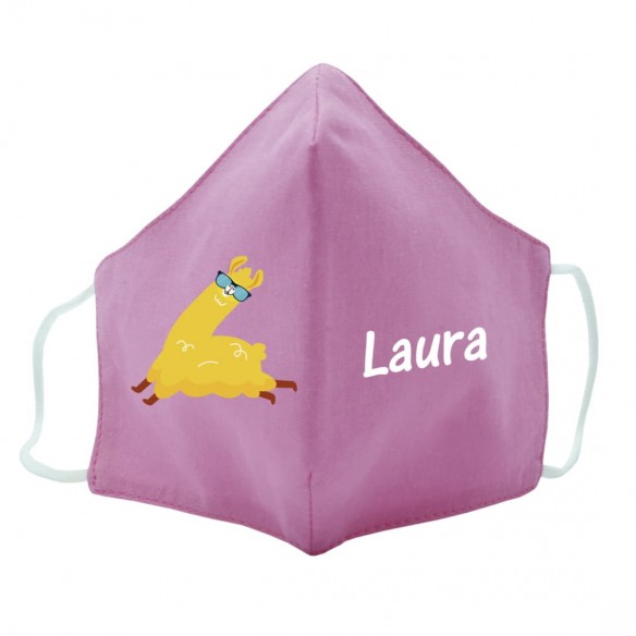 Mascarilla de tela LLAMAGAFAS rosa 02