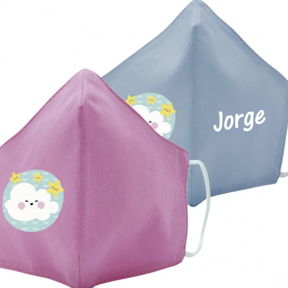 Mascarilla de tela NUBE azul y rosa