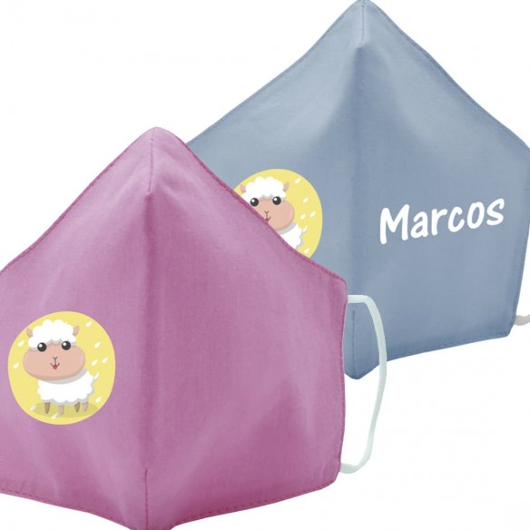 Mascarilla de tela OVEJA azul y rosa
