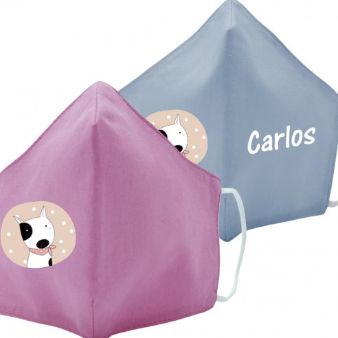 Mascarilla de tela PERROPAÑUELO azul y rosa
