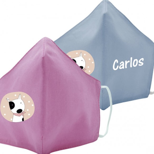 Mascarilla de tela PERROPAÑUELO azul y rosa