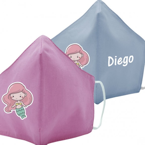 Mascarilla de tela SIRENA azul y rosa