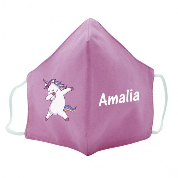 Mascarilla de tela UNICORNIO rosa 02